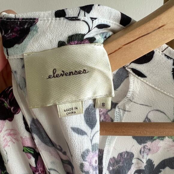 ANTHROPOLOGIE ELEVENSES FLORET ROMPER WHITE PURPLE 3/4 SLEEVE SIZE S - Picture 13 of 13